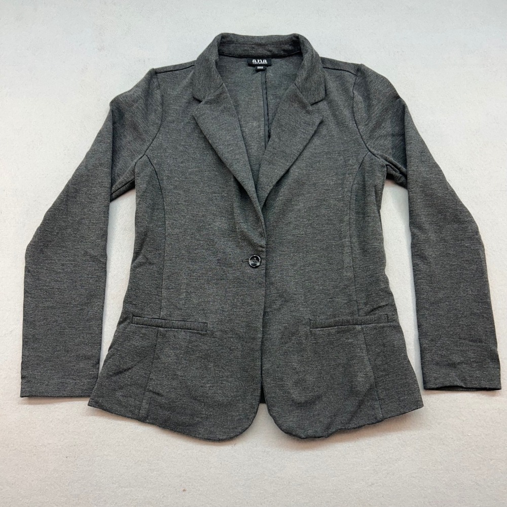 a.n.a A New Approach Womens Knit Blazer Charcoal Gray Single Button Size XS